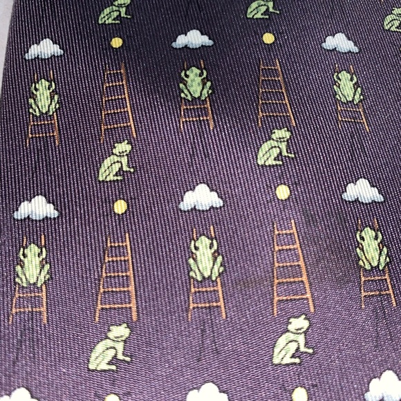 auth HERMÈS #7860 silk twill FROG/ladder/cloud TIE - Picture 2 of 4